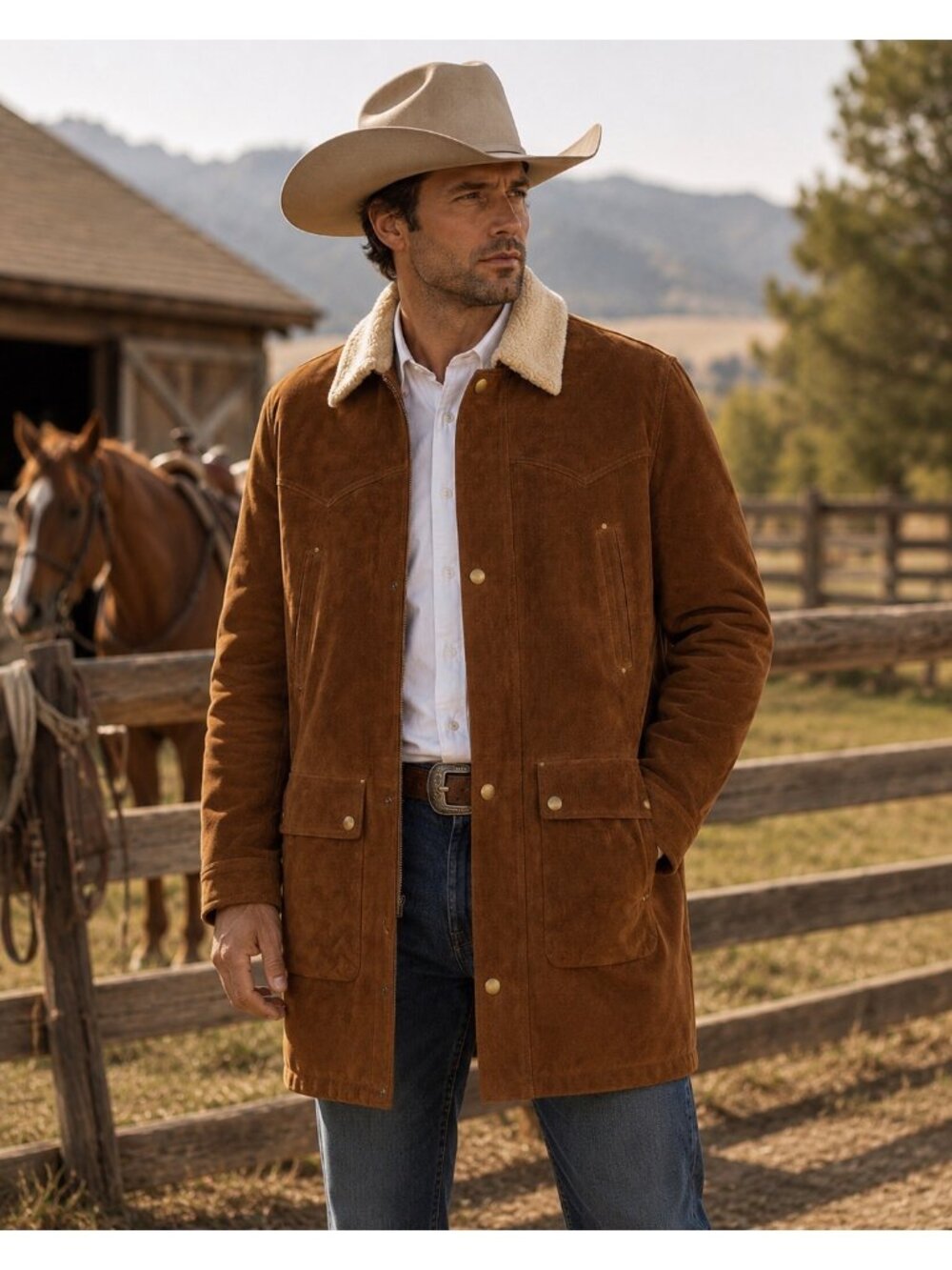 VTG 90s Cripple Creek Mens XL Brown Suede Leather Ranch Coat Western